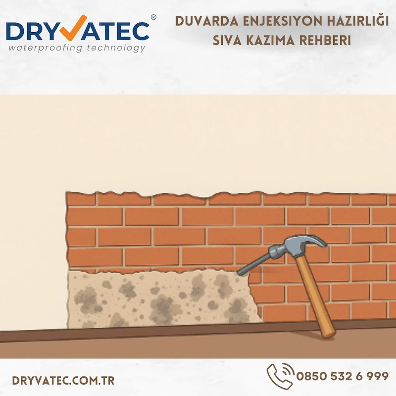 Duvar yüzeyinde sıva kaldırma ve HydroFix nem sıvası uygulama öncesi hazırlık